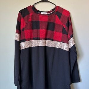Red and Black Plaid Long Sleeve Top